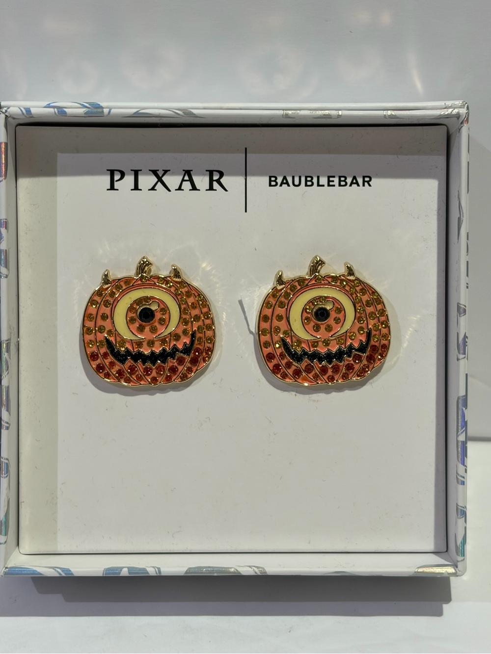 BaubleBar Pixar Mike Wazowski Pumpkin Stud Earrings NIB